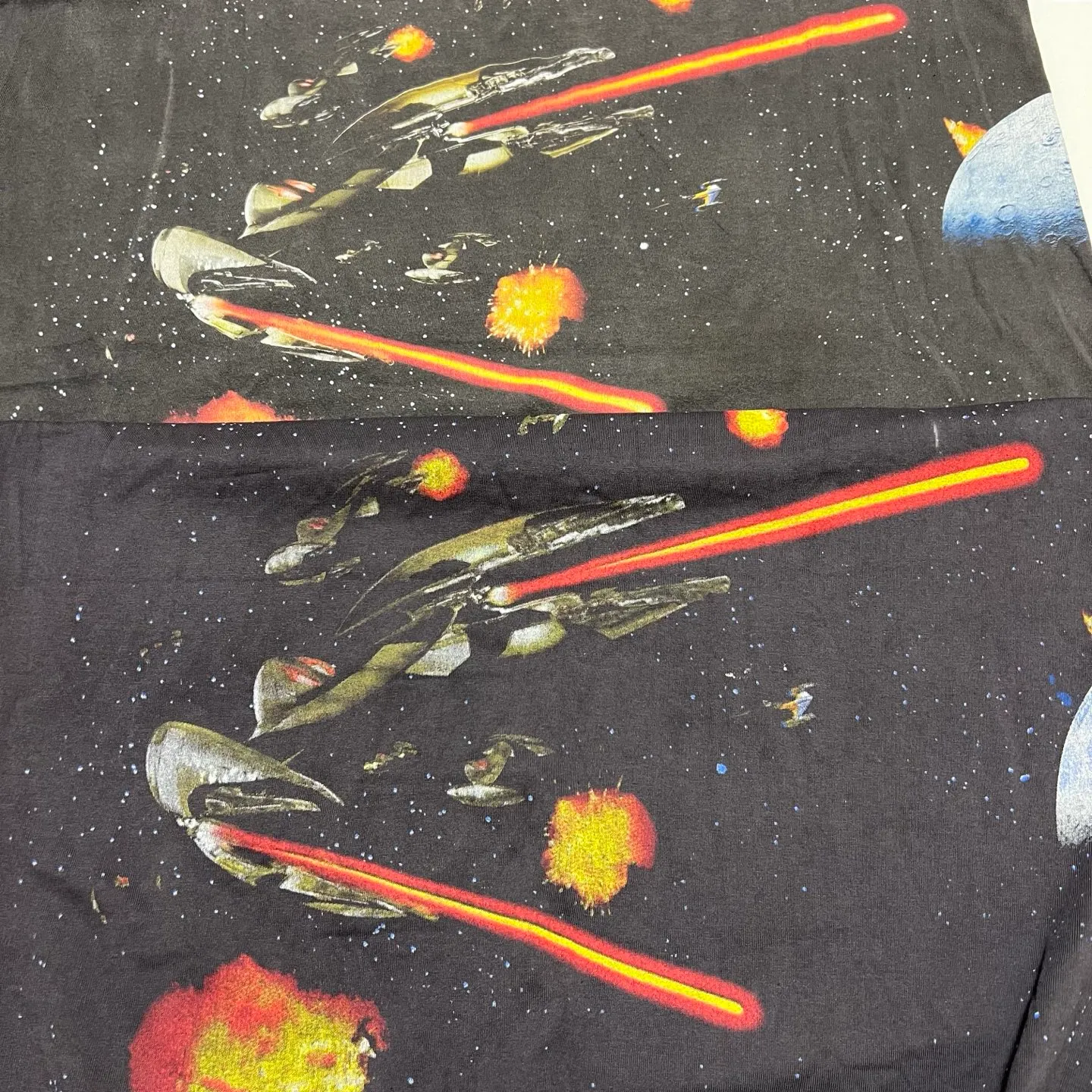⚠️The most complex and coolest item of this season, available in stock, available in seconds SAINT Mxxxxxx × STAR WARS SW_SS TEE /STARWARS / BLK Star Wars co-branded model. Fighter printed TEE. Washed black S-XL. Super complex and unconstrained printing design. The T-shirt using the vision of the "N-1 Star Fighter" in Star Wars is the most screen-printed item this season, reaching an astonishing 372 screens. Even the most difficult-to-print parts of the armpits are printed with luxurious printing. In addition, they are also hand-made distressed, splashed with ink, faded with water, and hand-damaged to complete this special and perfect work of art!